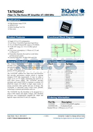 TAT6254C-EB datasheet - Fiber To The Home RF Amplifier 471000 MHz