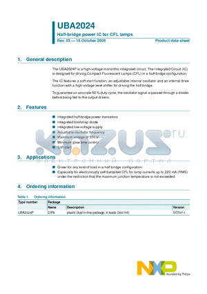 UBA2024 datasheet - Half-bridge power IC for CFL lamps