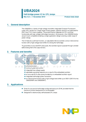 UBA2024AT datasheet - Half-bridge power IC for CFL lamps