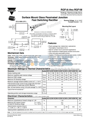 RGF1M datasheet - Surface Mount Glass Passivated Junction Fast Switching Rectifier