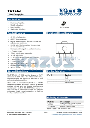 TAT7461-EB datasheet - 75  RF Amplifier