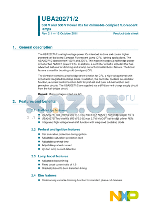 UBA20272T datasheet - 350 V and 600 V Power ICs for dimmable compact fluorescent lamps