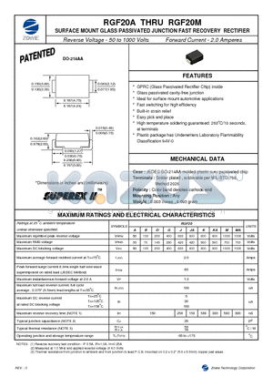 RGF20A datasheet - SURFACE MOUNT GLASS PASSIVATED JUNCTION FAST RECOVERY RECTIFIER