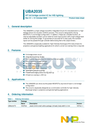 UBA2035TS datasheet - HF full bridge control IC for HID lighting