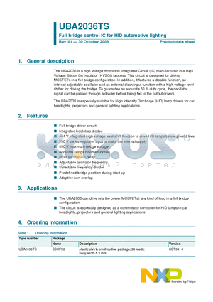 UBA2036TS datasheet - Full bridge control IC for HID automotive lighting