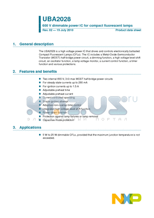 UBA2028T datasheet - 600 V dimmable power IC for compact fluorescent lamps