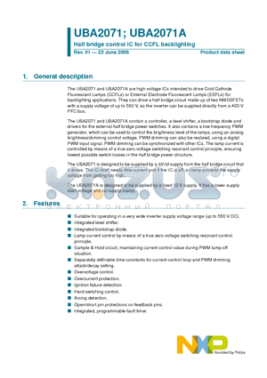 UBA2071AT datasheet - Half bridge control IC for CCFL backlighting