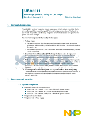 UBA2211 datasheet - Half-bridge power IC family for CFL lamps