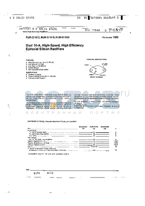 RUR-D1620 datasheet - DUAL 16-A, HIGH - SPEED, HIGH EFFICIENCY EPITAXIAL SILICON RECTIFIERS