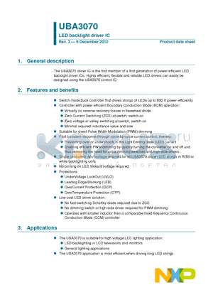 UBA3070 datasheet - LED backlight driver IC No binning on LED forward voltage required