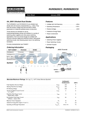 RURD620CC datasheet - 6A, 200V Ultrafast Dual Diodes