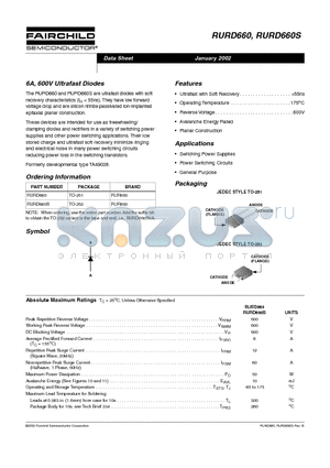 RURD660S9A datasheet - 6A, 600V Ultrafast Diodes