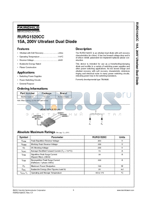 RURG1520CC datasheet - 15A, 200V Ultrafast Dual Diode