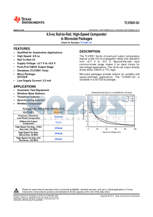 TLV3501A-Q1 datasheet - 4.5-ns Rail-to-Rail, High-Speed Comparator in Microsize Packages