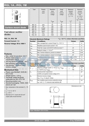 RGL1A datasheet - Surface mount diode