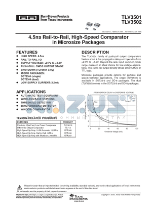 TLV3501AIDRG4 datasheet - 4.5ns Rail-to-Rail, High-Speed Comparator in Microsize Packages