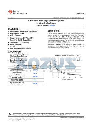 TLV3501AQDBVRQ1 datasheet - 4.5-ns Rail-to-Rail, High-Speed Comparator in Microsize Packages