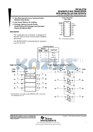 SN74ALS758DR datasheet - QUADRUPLE BUS TRANSCEIVER WITH OPEN-COLLECTOR OUTPUTS