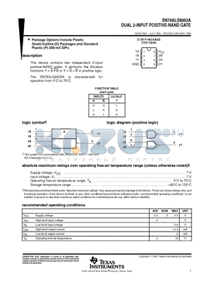 SN74ALS8003A datasheet - DUAL 2-INPUT POSITIVE-NAND GATE