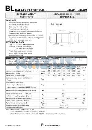 RGL34B datasheet - SURFACE MOUNT RECTIFIERS