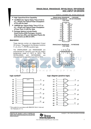 SN74ALS832A datasheet - HEX 2-INPUT OR DRIVERS