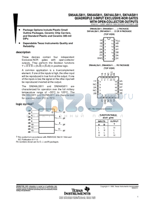 SN74ALS811 datasheet - QUADRUPLE 2-INPUT EXCLUSIVE-NOR GATES WITH OPEN-COLLECTOR OUTPUTS