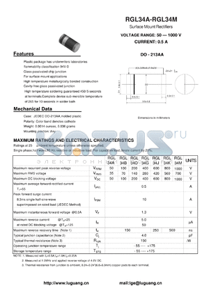 RGL34J datasheet - Surface Mount Recti