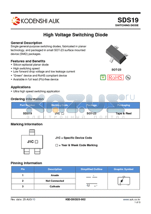 SDS19 datasheet - High Voltage Switching Diode