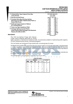 SN74ALS843DW datasheet - 9-BIT BUS-INTERFACE D-TYPE LATCH WITH 3-STATE OUTPUTS