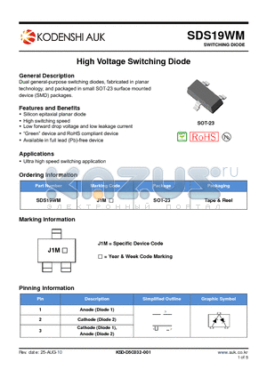 SDS19WM datasheet - High Voltage Switching Diode