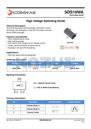 SDS19WA datasheet - High Voltage Switching Diode