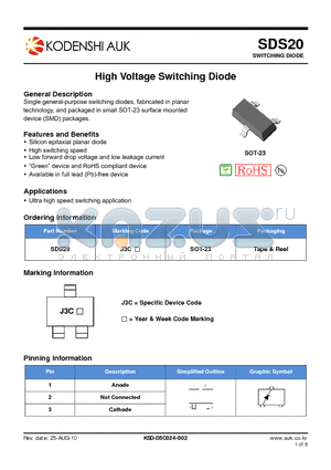 SDS20 datasheet - High Voltage Switching Diode