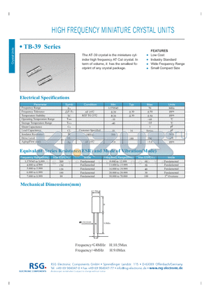 TB-39 datasheet - HIGH FREQUENCY MINIATURE CRY STAL UNITS