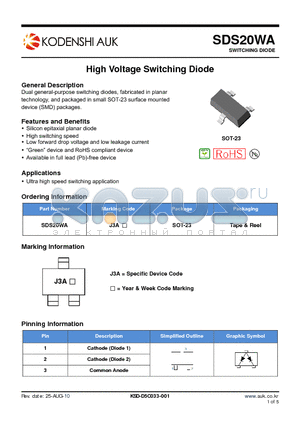 SDS20WA datasheet - High Voltage Switching Diode