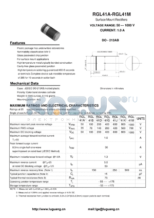 RGL41A datasheet - Surface Mount Rectifiers