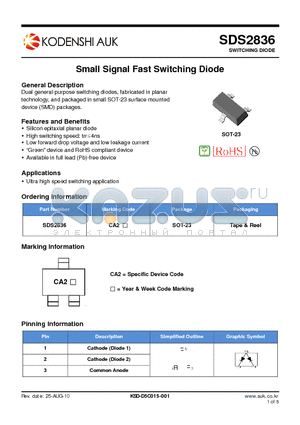 SDS2836 datasheet - Small Signal Fast Switching Diode