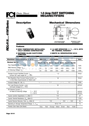 RGL41G datasheet - 1.0 Amp FAST SWITCHING MEGARECTIFIERS