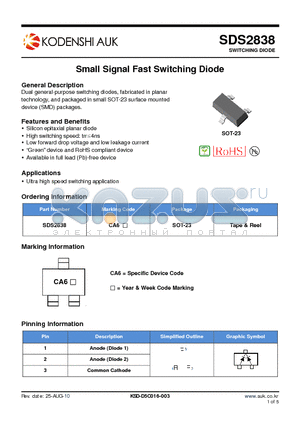 SDS2838 datasheet - Small Signal Fast Switching Diode
