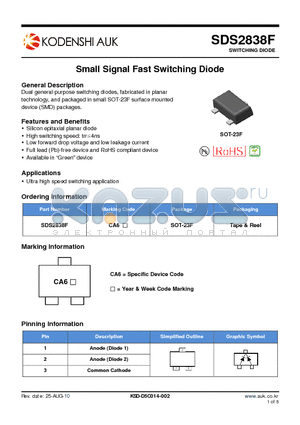 SDS2838F datasheet - Small Signal Fast Switching Diode