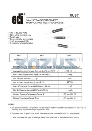 RUST2010 datasheet - 50ns ULTRA-FAST RECOVERY HIGH VOLTAGE RECTIFIER DIODES