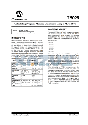 TB026 datasheet - Calculating Program Memory Checksums Using a PIC16F87X