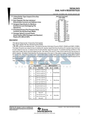 SN74ALS870DW datasheet - DUAL 16-BY-4 REGISTER FILES