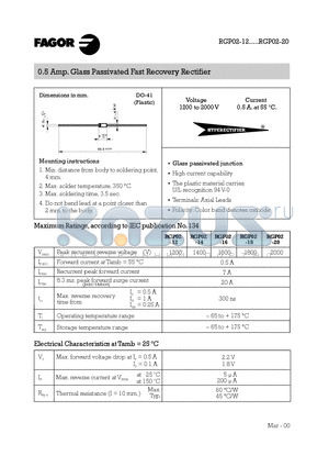 RGP02-12 datasheet - 0.5 Amp. Glass Passivated Fast Recovery Rectifier