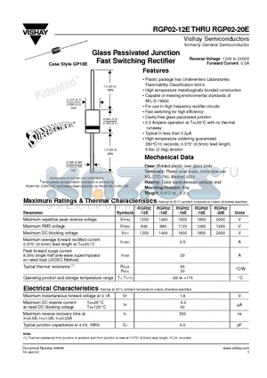 RGP02 datasheet - Glass Passivated Junction Fast Switching Rectifier