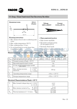 RGP02-18 datasheet - 0.5 Amp. Glass Passivated Fast Recovery Rectifier