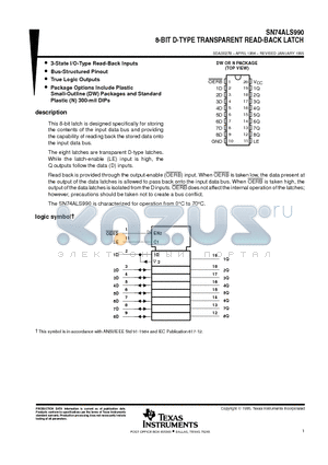 SN74ALS990 datasheet - 8-BIT D-TYPE TRANSPARENT READ-BACK LATCH