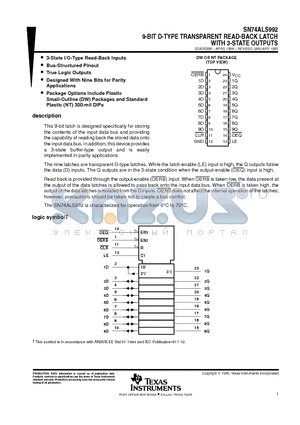 SN74ALS992NT datasheet - 9-BIT D-TYPE TRANSPARENT READ-BACK LATCH WITH 3-STATE OUTPUTS