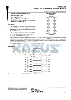 SN74ALS994DW datasheet - 10-BIT D-TYPE TRANSPARENT READ-BACK LATCH