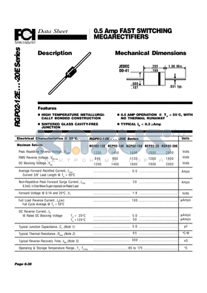 RGP02-8E datasheet - 0.5 Amp FAST SWITCHING MEGARECTIFIERS