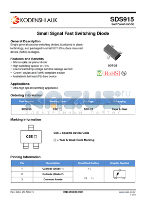 SDS915 datasheet - Small Signal Fast Switching Diode